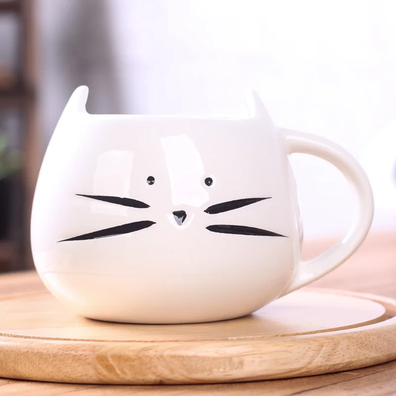 Wholesale Cartoon Mug Black and White Pair Cat Cup Household Drinking Cups Coffee Mug Cat Ceramic Mugs