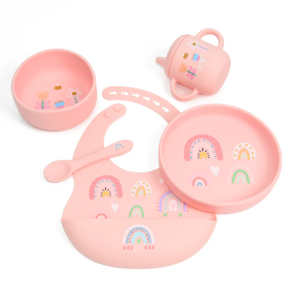 Baby Silicone Bib Feeding Set Baby Bowl Spoon Cup High Quality Silicone Portable Tableware for Children travel cutlery set