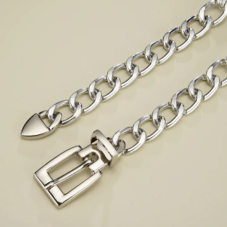 Good Quality Ladies Fashion Accessories Luxury Designer Gold Silver Metal Thick Chain Waist Belts