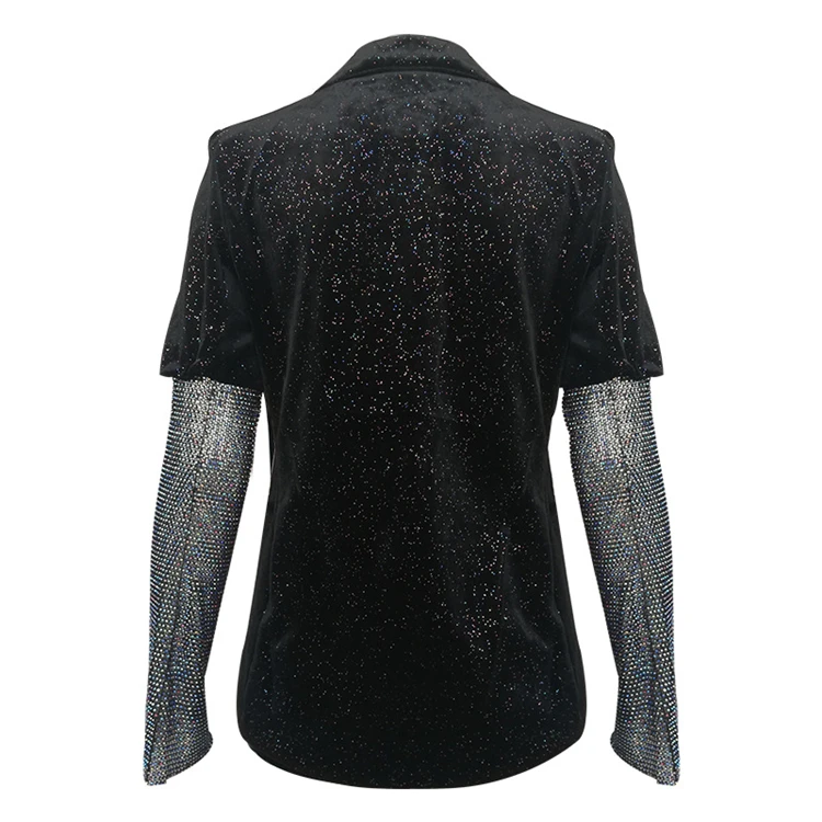 
elegant latest design pearl sequined velour long sleeve black women blazer 