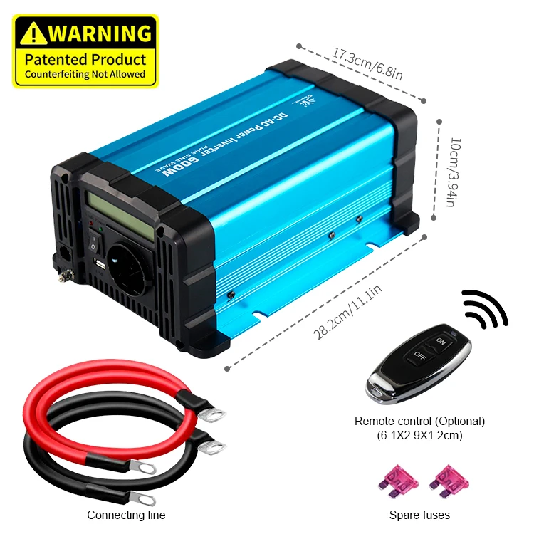 Off grid solar power inverter  with LCD display 12v/24v/48v dc to ac 110v/120v/220v/230v 600W car power inverter