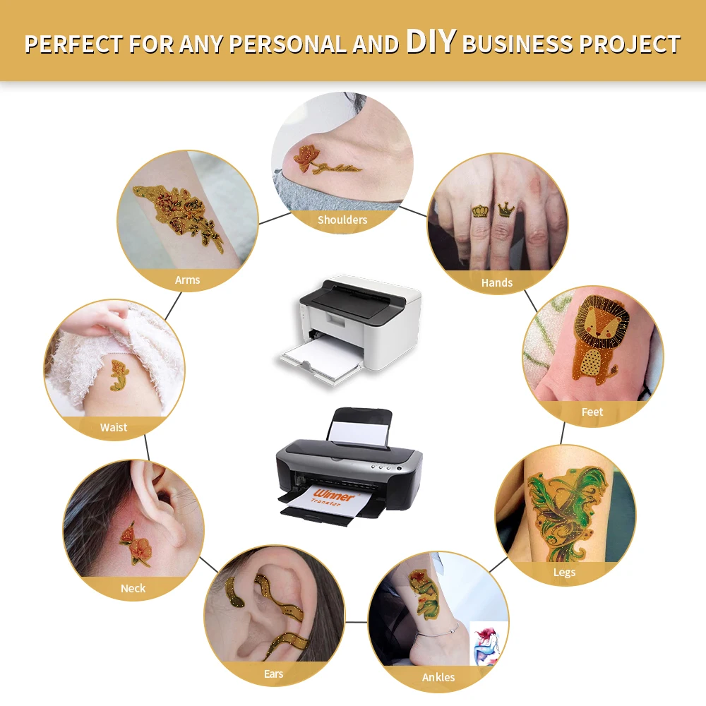 Hot sale classic gold temporary tattoo stickers long lasting effect tattoo transfer paper for body tattoos