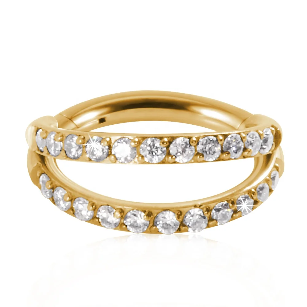 Surgical Steel Clear Zircon Earring Hoop Rock Hinged CZ Segment Clicker Ear Cartilage Nose Ring Piercing Wholesale