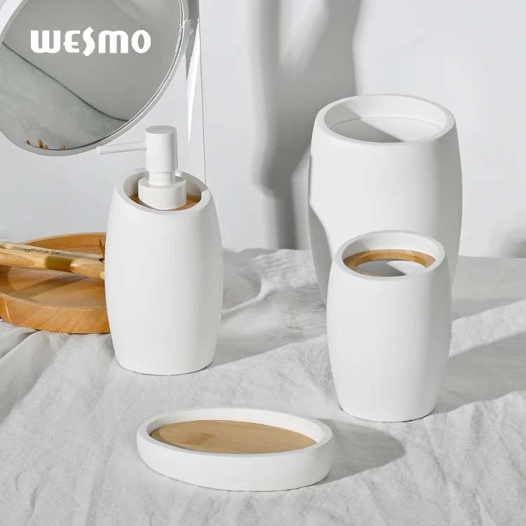 Modern simple Resin White  home accessories 4 piece polyresin bathroom set bathroom decor luxury bath accessories soap set