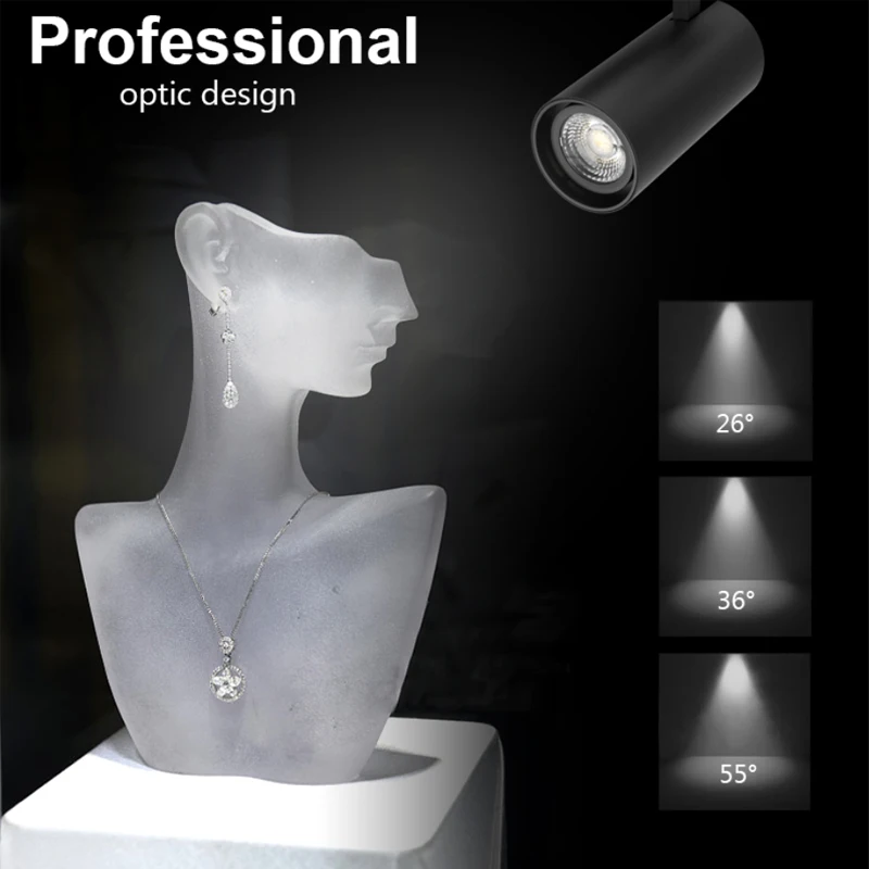 Zoomable Dimmable Cob Led Track Lights System Commercial linear adjustable 40w Track Spotlight Black 30w Focus Rail Shop Light