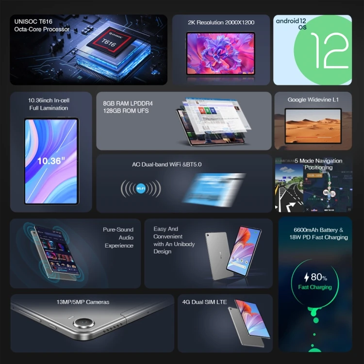 N-ONE Npad Pro Tablet PC, 10.36 inch, 8GB+128GB Android 12 4G Network 6600mAh Large Capacity Battery