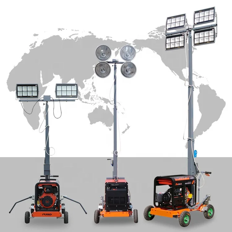 4*400w led or 4*1000w metal halide lamp outdoor lighting 5kw generator portable mobile tower light