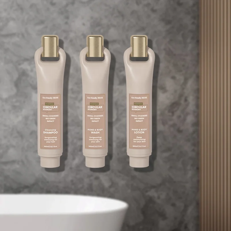 Eco Friendly Economic GRS Certified 96% Recycld PE Plastic Replaceable Hook Bottle Bathroom Wall Hang Hand Soap Dispenser