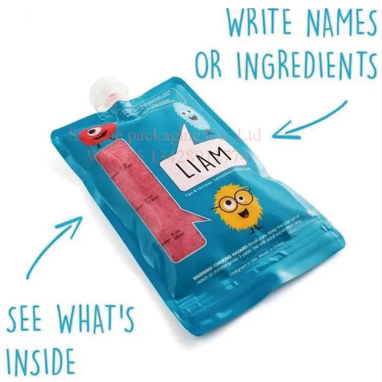  food grade BPA free reusable double leak proof zipper 4oz 5oz baby fruit puree plastic packaging spout