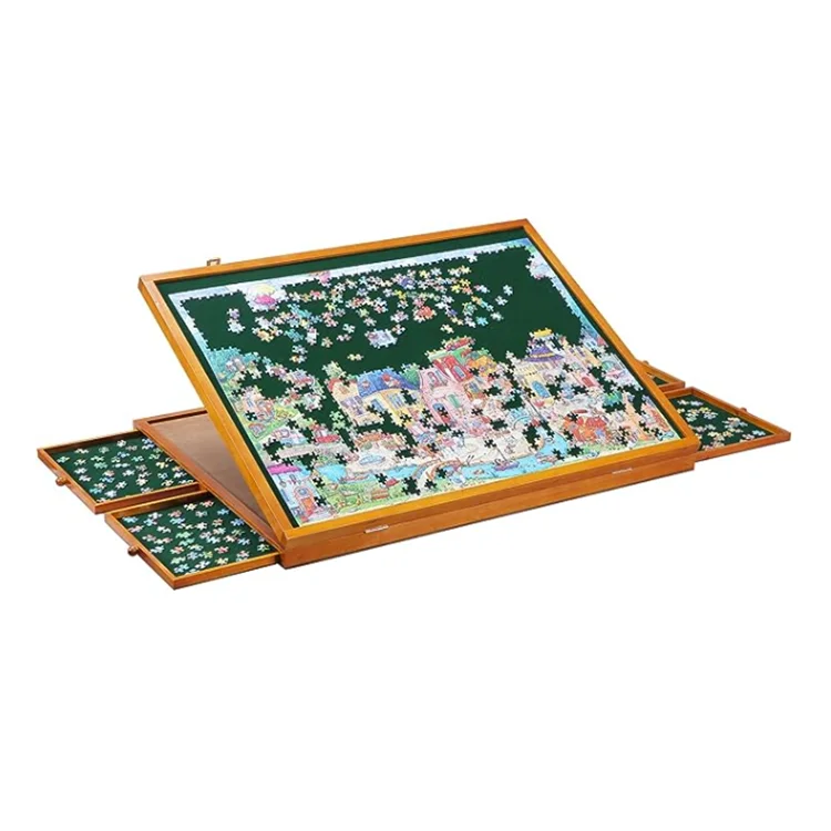 Adult Kids 4 Drawer Wooden Jigsaw Puzzle Board Table For 1500 Pieces With Drawers And Cover
