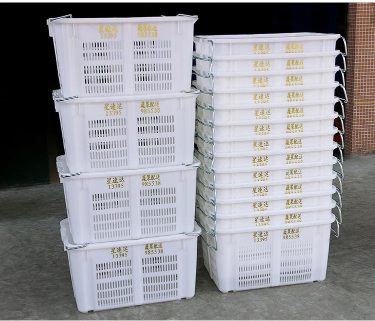 Heavy Duty HDPE Food Grade Stackable Storage Mesh Trays Mesh Stack Vented Plastic Crates Basket For Fruit Vegetable