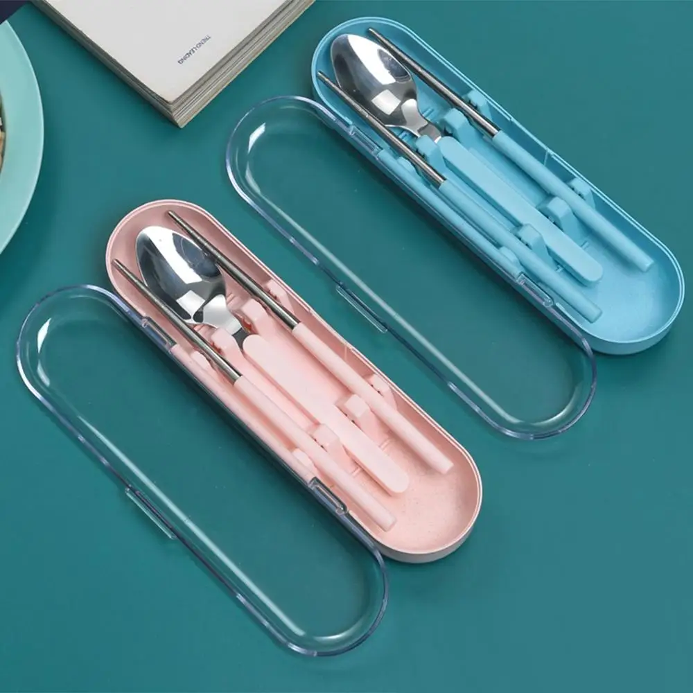 Wheat straw fiber Eco-friendly shell cutlery kit 304#stainless steel spoon and chopsticks set travel sets