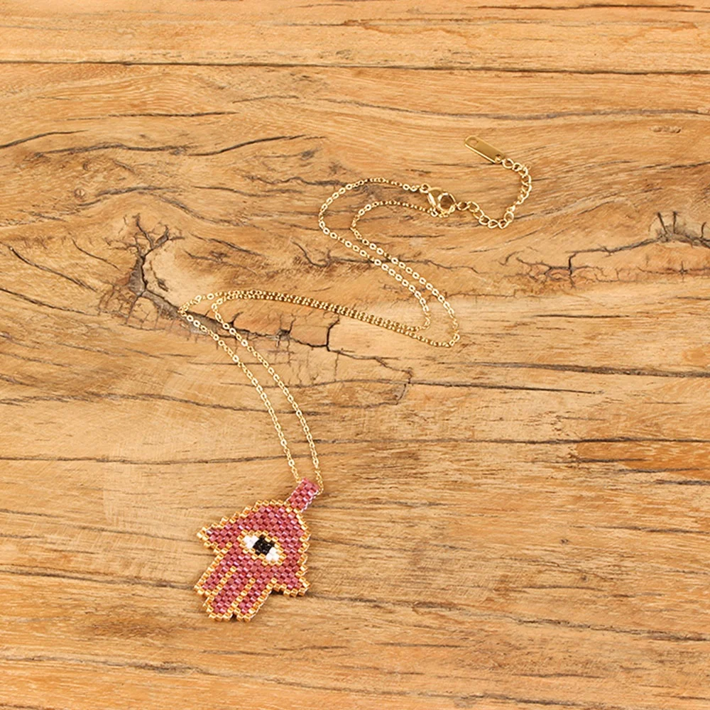 Moyamiya Fashion  Fatima hand lucky palm evil eye necklace Seed Bead hamsa jewelry necklace