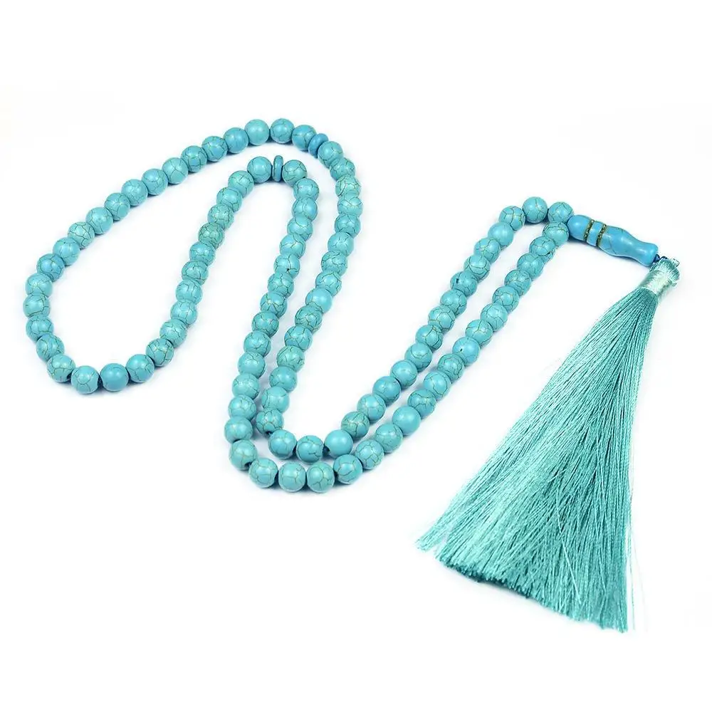 RY006 Islamic 8 mm Tasbih 33/99 Beads Muslim Rosary Prayer Misbaha Turquoise Bead with Tassels Religious Eid Ramadan Gift