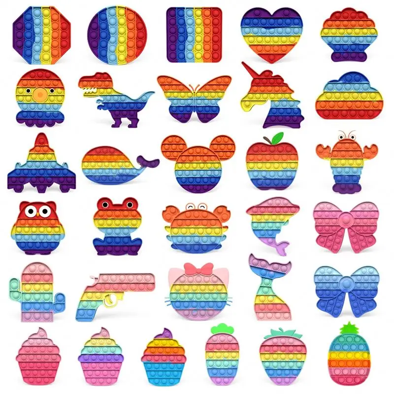 fun figit pack anti stress autism pad bubble square popping up push mini color heart unicorn toy popper fidget toy