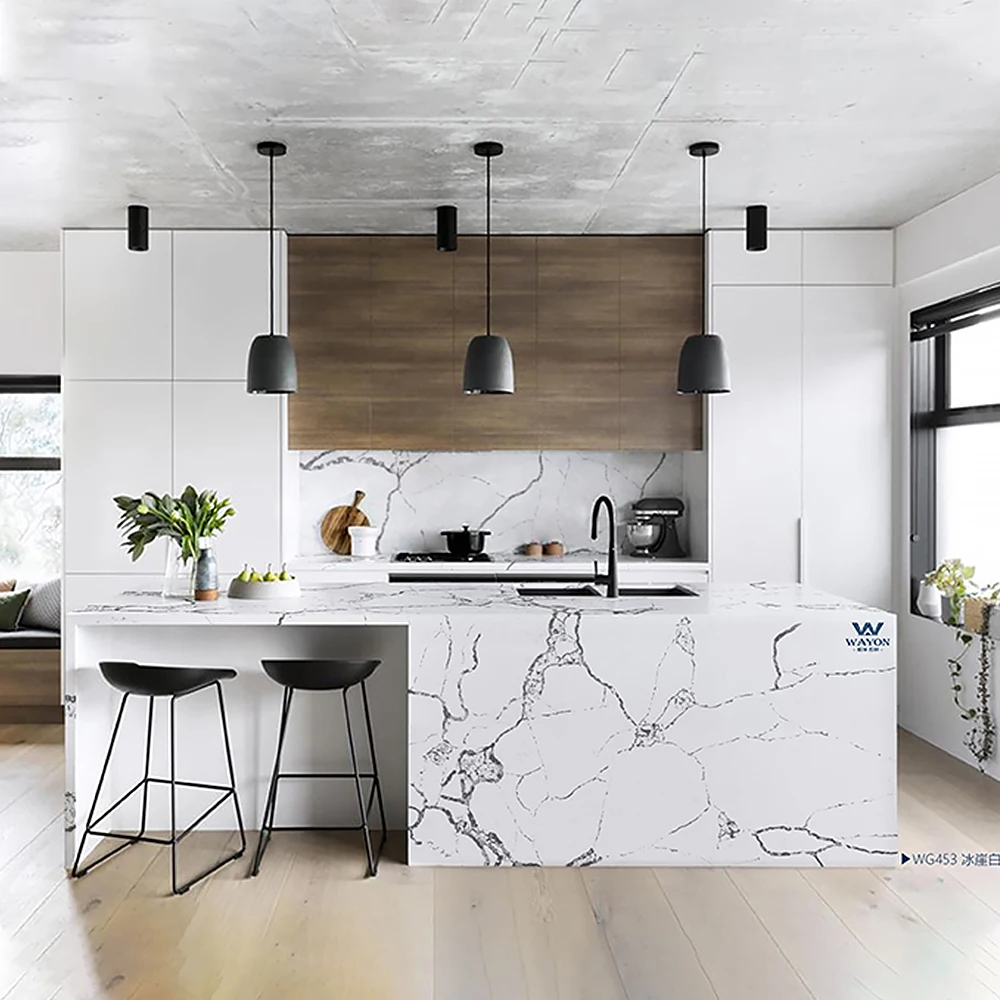 Artificial cararra white quartz kitchen countertops benchtop vanity stone surface