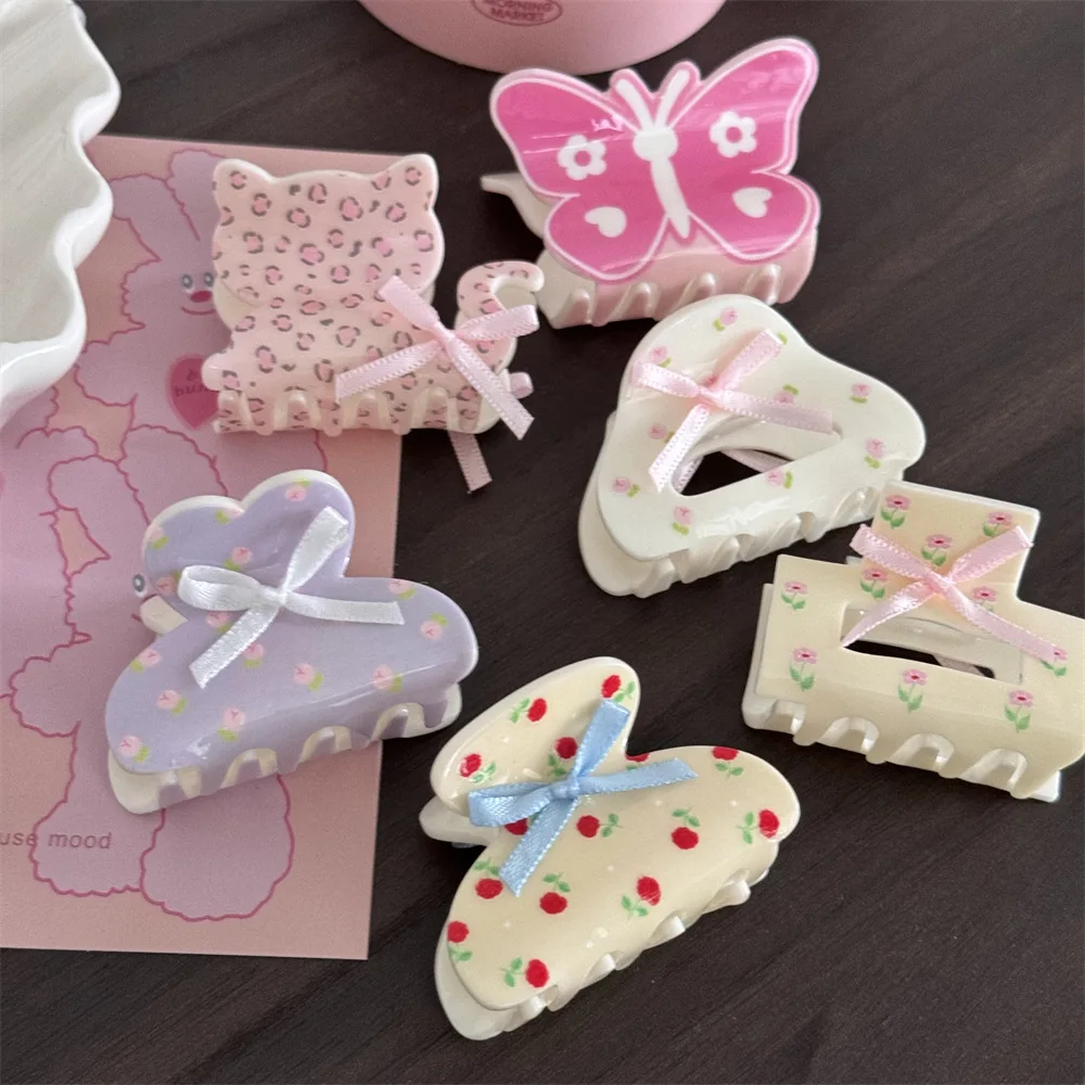 Cute Hair Accessories Beautiful Color Butterfly Cat Geometric Design Plastic Hair Claw Clip for Teenagers