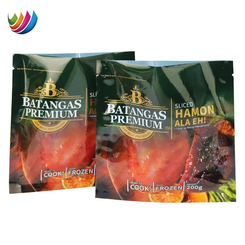 Custom printing nylon flat sealing pouch frozen food spicy retort meat packaging bag