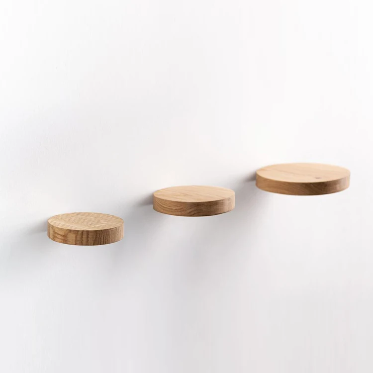 Wooden retro modern wind circular wall hanging floating shelf 3 pieces set shelving