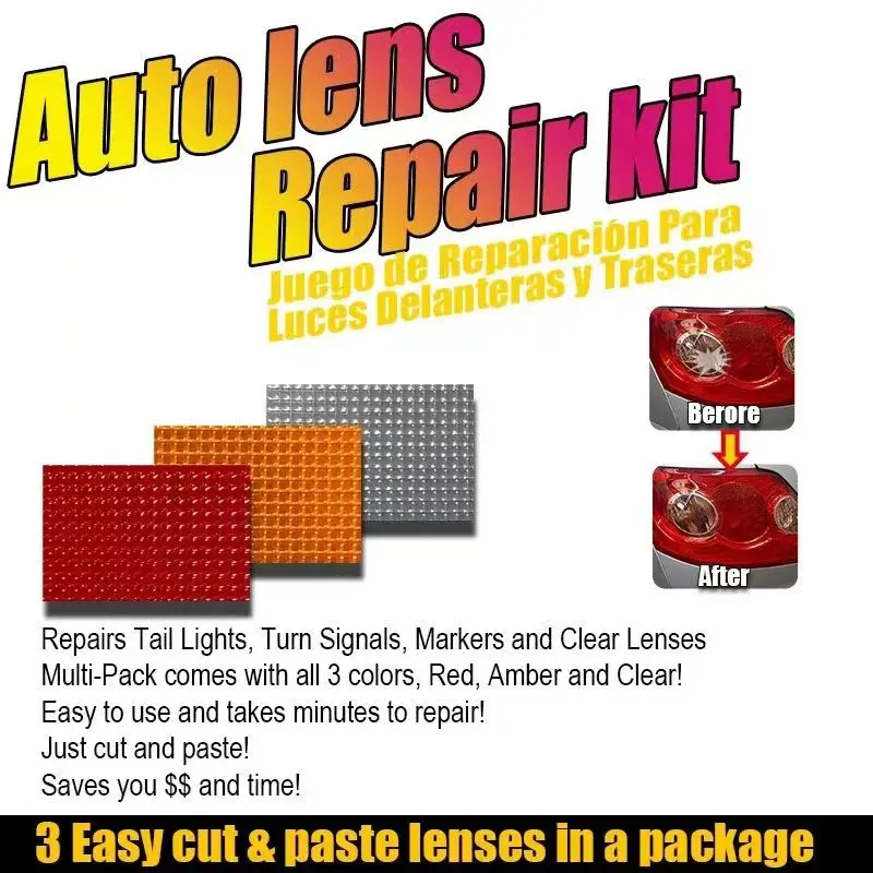 Auto Lens Repair Kit Multi-Pack Car Lights Crack Repair Film Headlight Taillight Repair Tools 3PCS Comes with Red Amber Clear