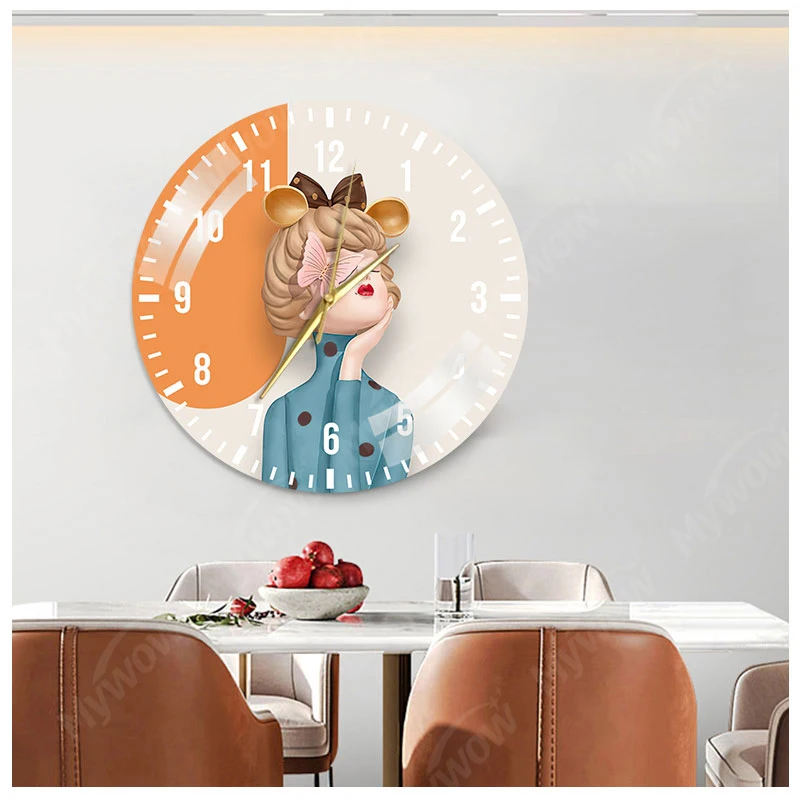 Wall art painting with clock diamond crystal porcelain painting for hotel decoration