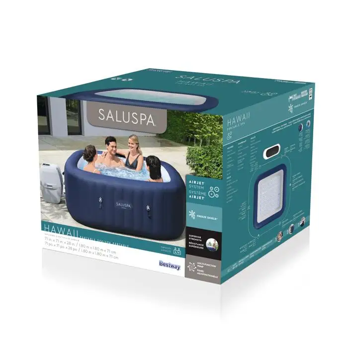 bestway Lay-Z-Spa Hawaii Inflatable Hot Tub Portable square spa pool for 4-6 person bubble