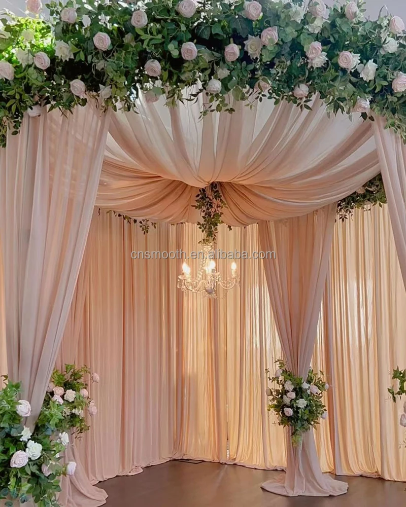Smooth New Elegant Rose Pink Wedding Stage Background Chiffon Backdrop Drapes Curtain wedding Drapery Fabric Backdrop