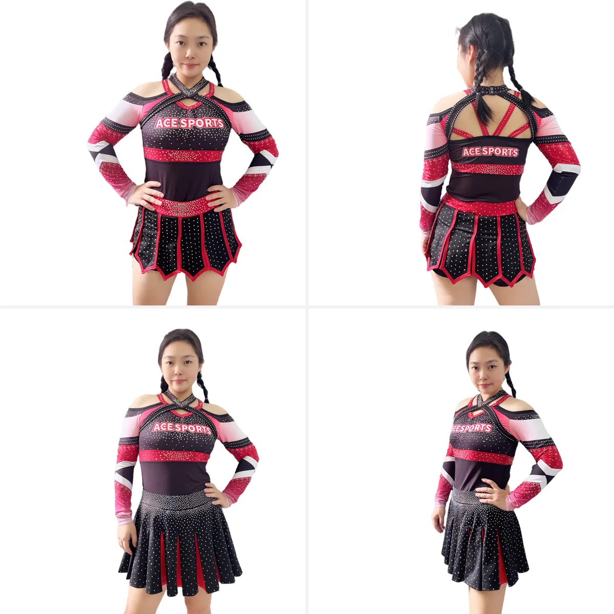 Professional Girl Competition Cheerleader Suit School Cheer Team Uniforms Black Cheerleading Sportswear Girl Cheerleader Suit