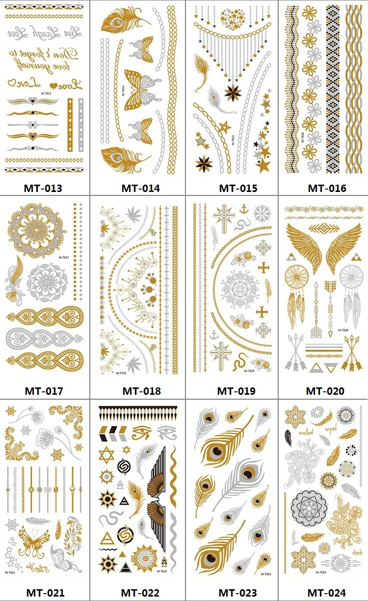 2024 New Style Women Chain Bracelet Fake Jewelry Waterproof Temporary Tattoo Arm Sleeve Hand Wrist Gold Metallic Tattoo Sticker