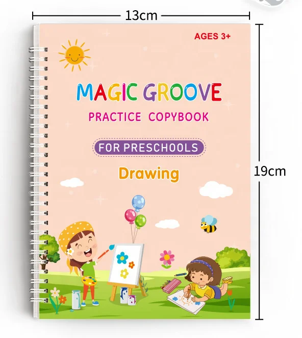 English Reusable Notebook Sets for kids Sank Hand Writing Calligraphy Tracing Magic Practice Copybooks 4 in one