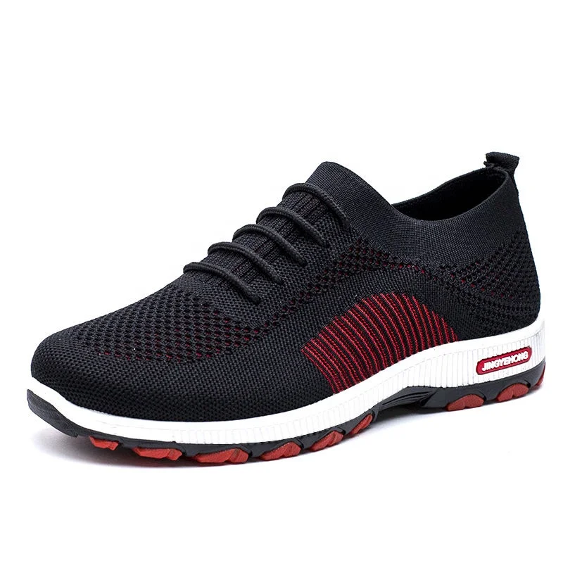 China Supplier Men Mesh Lace-Up Athletic Shoes Flat Running Non-Slip Light Sport Sneakers