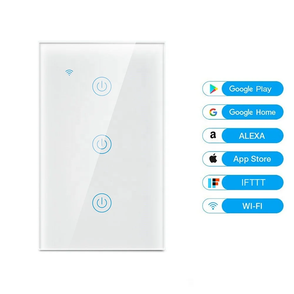 Умный выключатель Tuya с Wi-Fi и сенсорной панелью, 3 клавиши