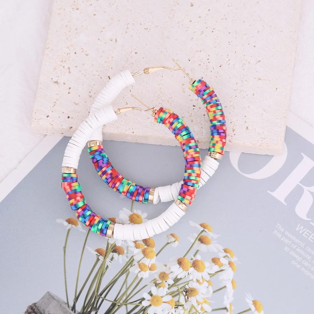 New Arrival Custom Polymer Clay Earrings 60mm Bohemian Earrings Gold Hoop Earrings for Women