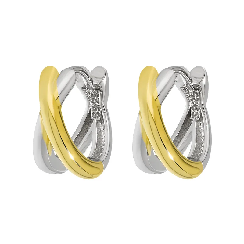 fine jewelry 925 silver earring women charms 18K gold and silver two color earrings sterling silver cross hoop huggie earrings