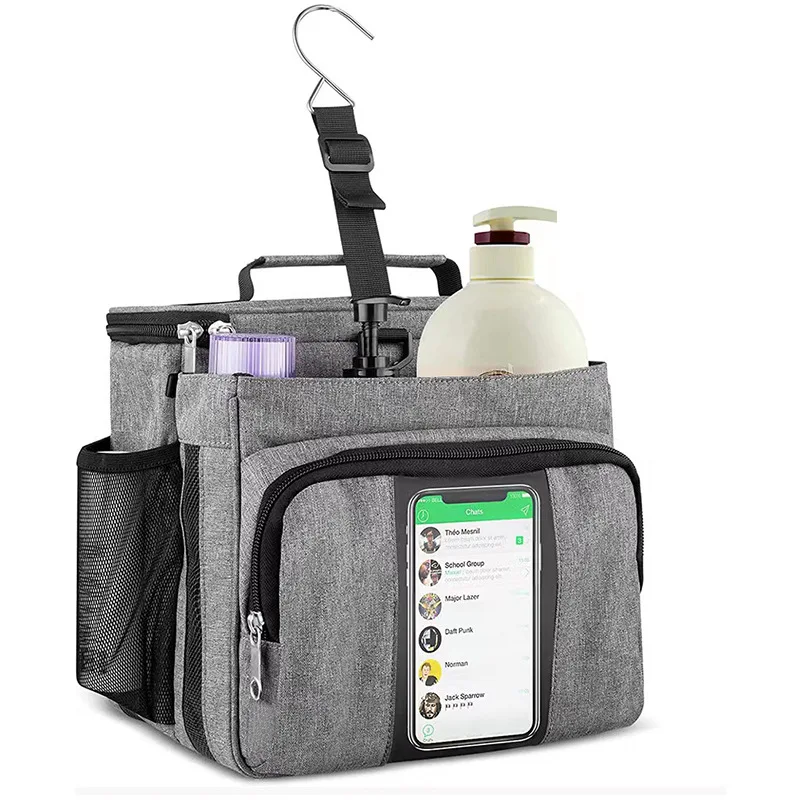 XZ6 Portable Shower Caddy Tote Bag With Mesh Base and Metal Hook For Student Gym Camp Hanging Toiletry Bath Bag Shower Bag
