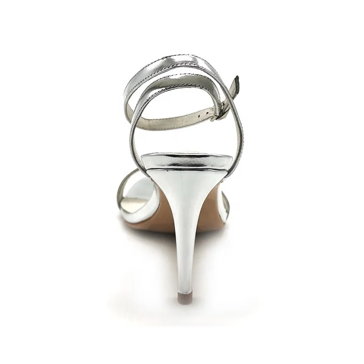 Elegant women cross strip buckle metal cow leather slingback high heel sandals shoes