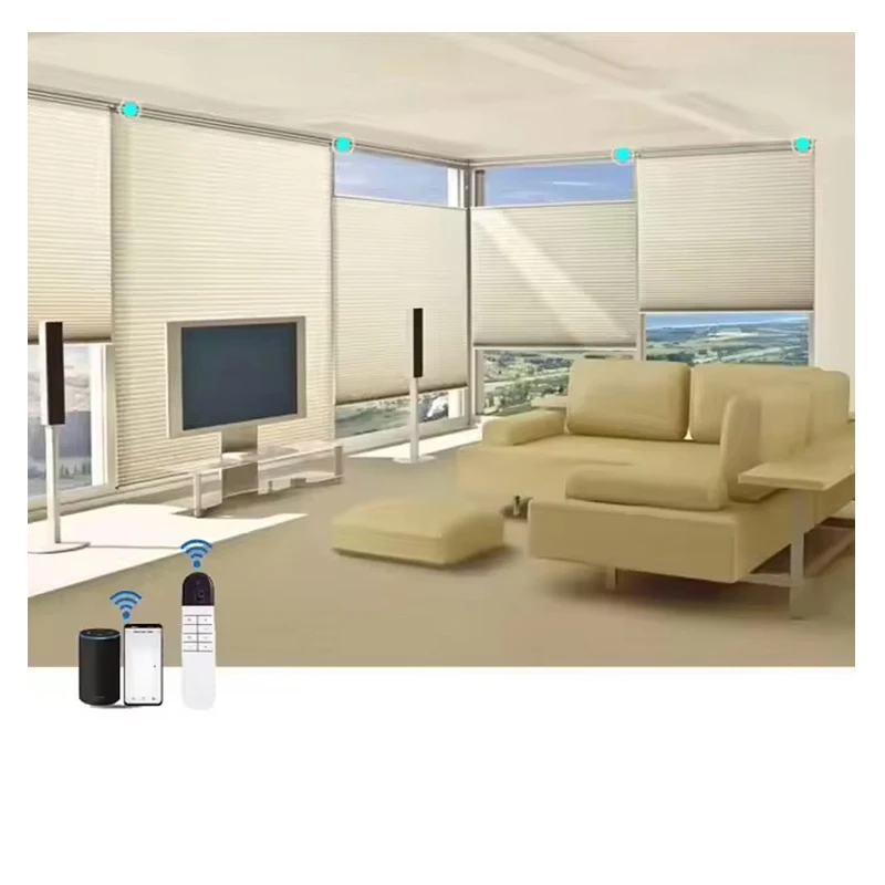 Motorized Top Down Bottom Up Shades cordless Cellular Fabric Light Filtering Cellular Honeycomb Blinds window
