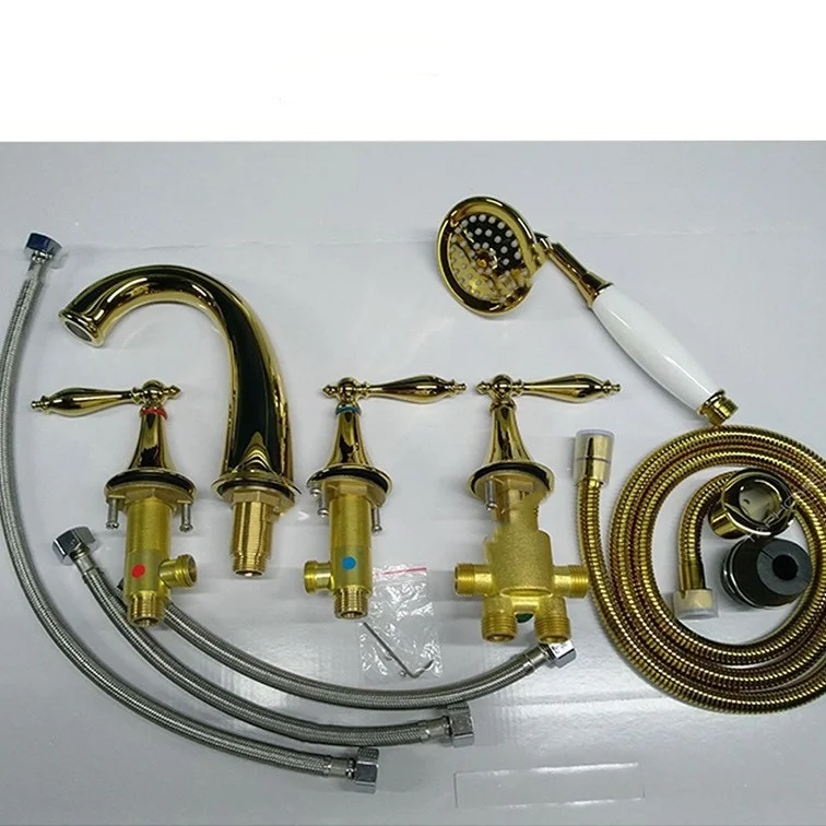 European-Style Five-Piece Bathroom Faucet Set Personalized Processing Five-Hole Telephone Handheld Cylinder Side Basin Faucets