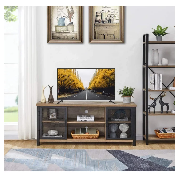 Guangzhou Furniture Factory Cross-border Supply Modern Living Room TV Cabinet Industrial Metal Frame TV Console Table