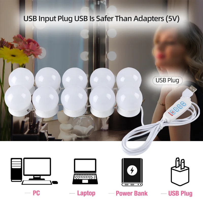 USB-зеркало с регулируемой яркостью светодиодная подсветка для макияжа