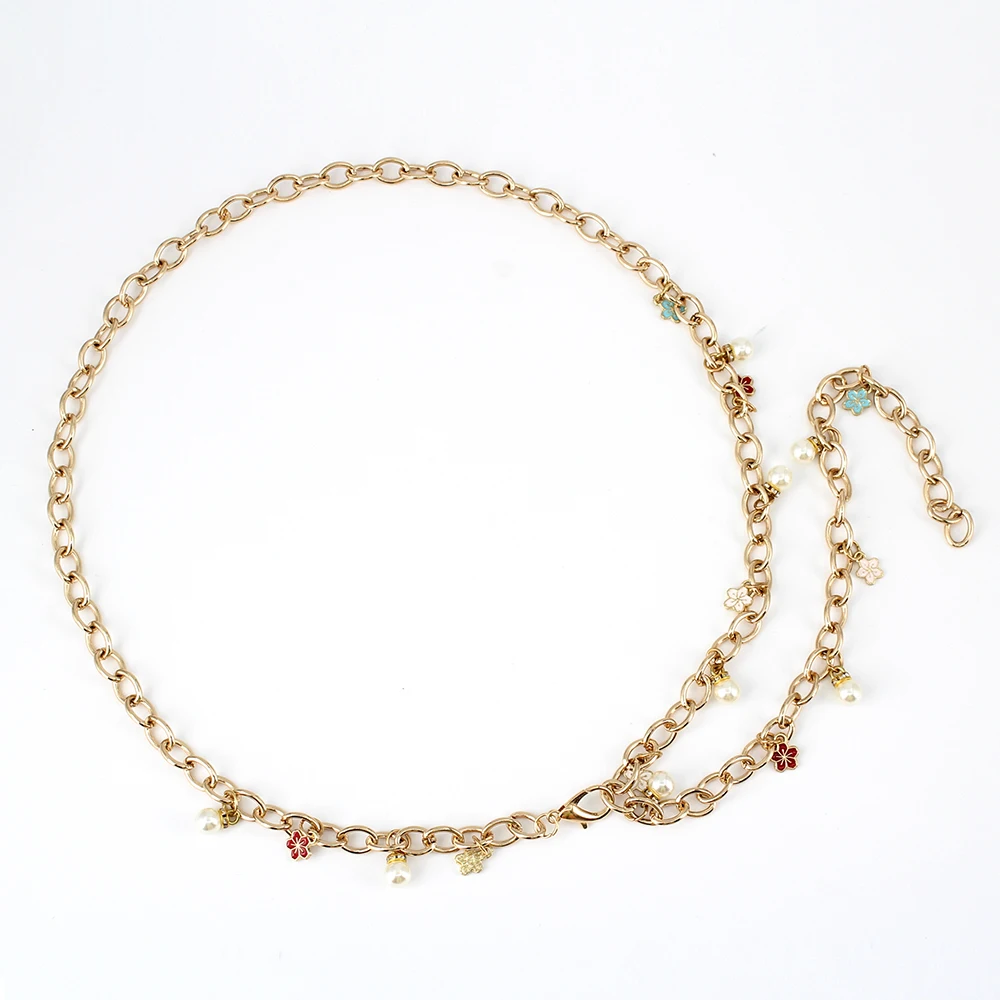 Lovely desgin belly chain fashion accessories multi color flowers gold women metal chain belt