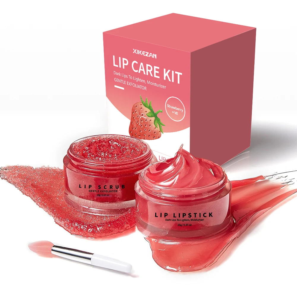 Hot Sale Lip Scrub and Lipstick Kit w/Brush Cosmetics 3 in 1Vegan Organic Lips Care Moisturizer Lipstick Lip Gloss and Scrub Kit