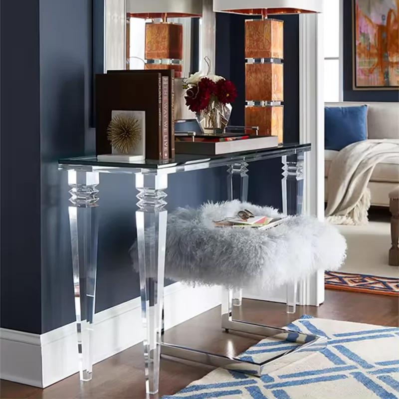 Modern Glass Tabletop Hallway Transparent Long Desk Decoration Living Room Clean Acrylic Console Table