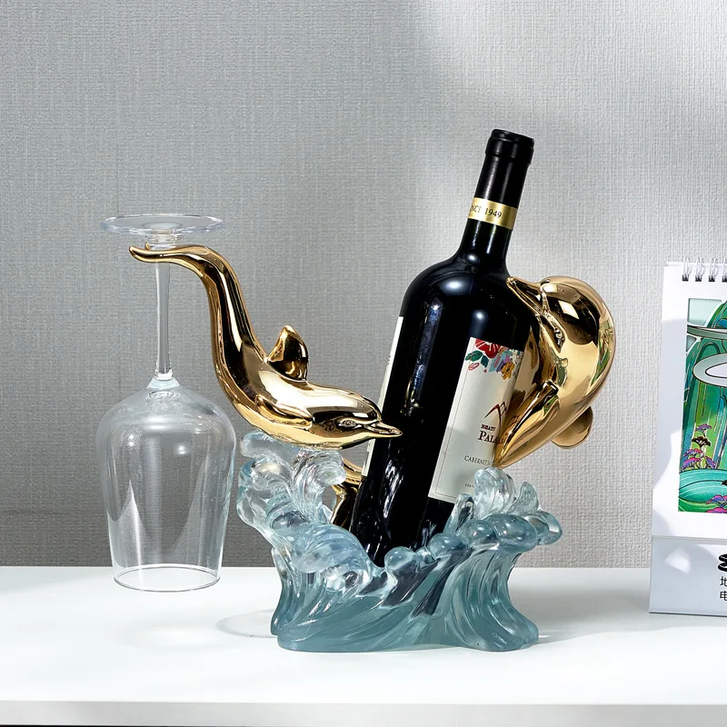 Nordic Light Luxury Red Wine Rack Dining Table Decoration Transparent Resin Crafts Wine Cabinet Gift Dolphin Wine Bottle Holder