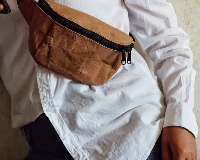 Экологичная переработанная моющаяся поясная сумка из крафт-бумаги для занятий спортом и бегом