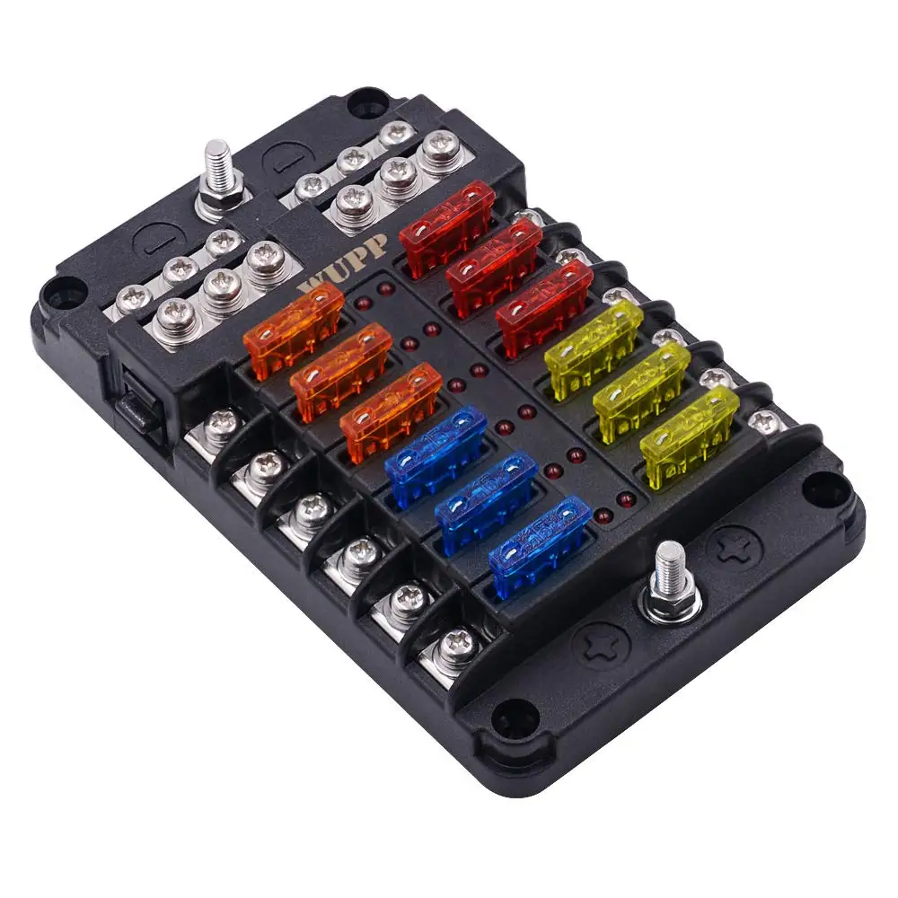 12-24V Marine Fuse Panel with fuse holder and blade components 12 Way Fuse Box car boat automotive