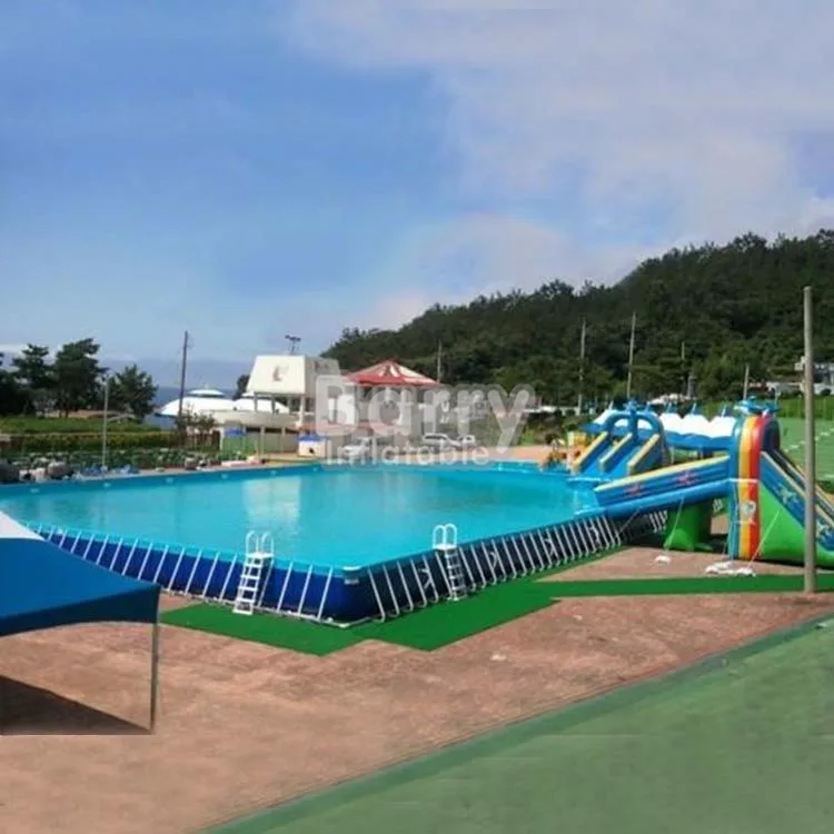Hot Sale Amusement Park Metal / Steell Frame Swimming Pool With Water Slide, Inflatable Water Toys
