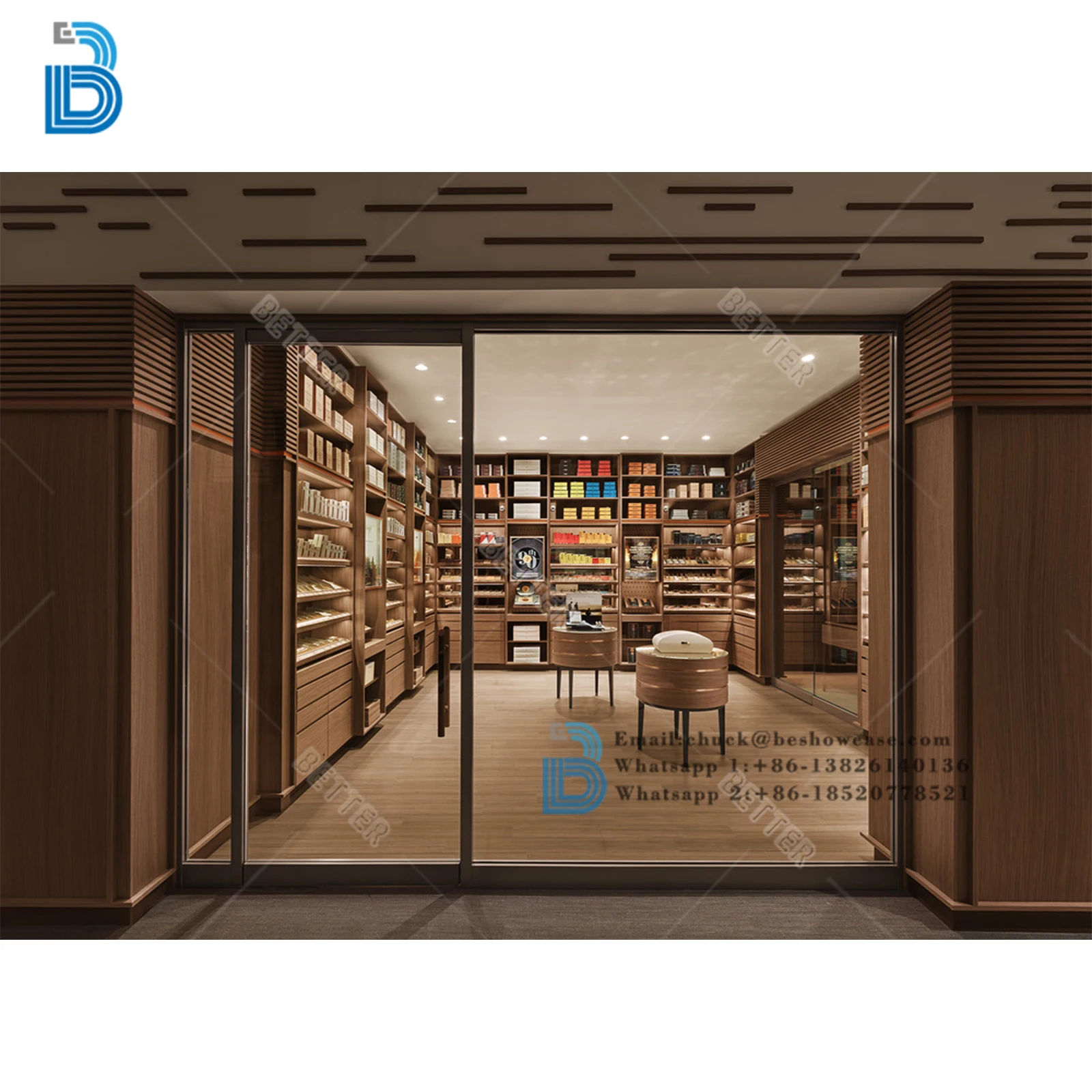Customized smoke shop interior design fashion display cabinet glass smoke shop display cabinet