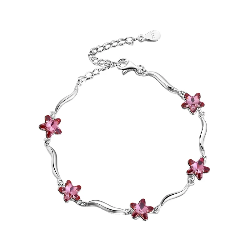 Rinntin SWB07 розовая цепочка для цветов Swarovski и звено 925 стерлингового серебра нежный регулируемый браслет 16 см до 19 5