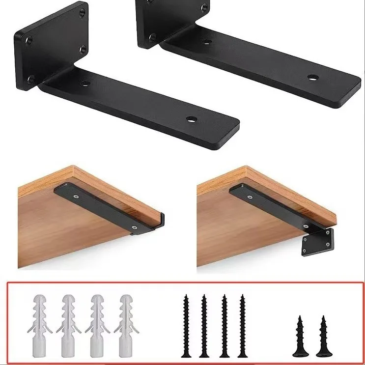 5mm Thicken Heavy Duty Hardware Supports Metal Cast Iron L Wall Mount Floating Shelf Brackets for Wooden Shelves